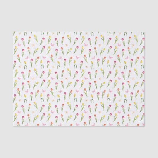 Papier Mousseline Tulipes & Papillons Motif Blanc (Recto)