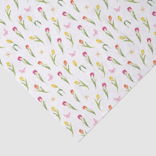 Papier Mousseline Tulipes & Papillons Motif Blanc (Détail)