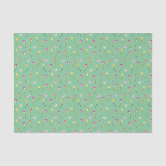 Papier Mousseline Tulipes & Papillons Motif Vert (Recto)