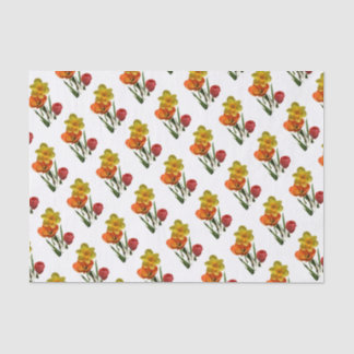 Papier Mousseline Tulipes rouges et fleurs de jonquilles jaunes