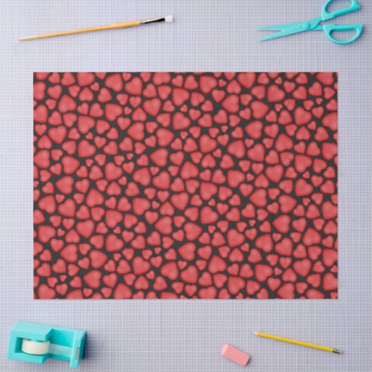 Papier Mousseline tumbled red hearts pattern (Artisanat)