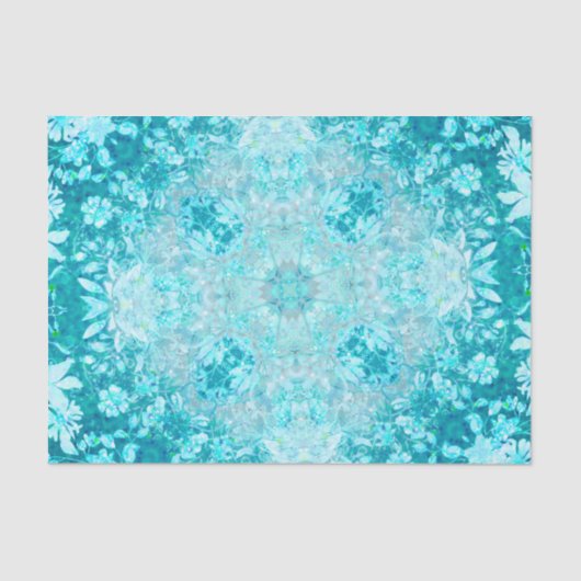 Papier Mousseline Turquoise Aqua Blue Floral (Recto)