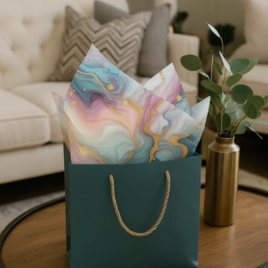 Papier Mousseline Turquoise Aqua Blue violet rose or marbre Motif