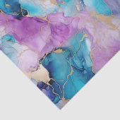Papier Mousseline Turquoise Aqua violet marbre or (Détail)