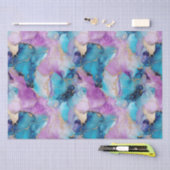 Papier Mousseline Turquoise Aqua violet marbre or (Artisanat)