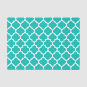 Papier Mousseline Turquoise Blanc Marocain Quatrefoil Trellis Motif 