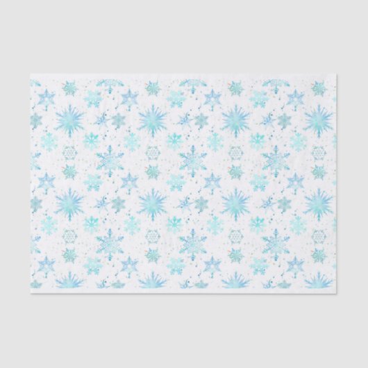 Papier Mousseline Turquoise Blue Snowflakes Aquarelle (Recto)