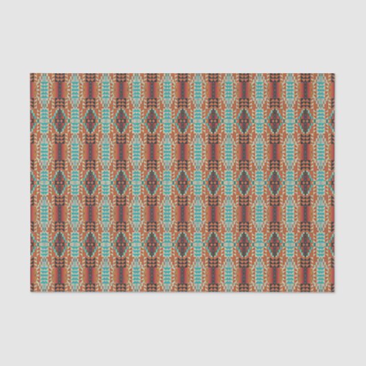 Papier Mousseline Turquoise Brown Burnt Orange Mosaic Motif (Recto)