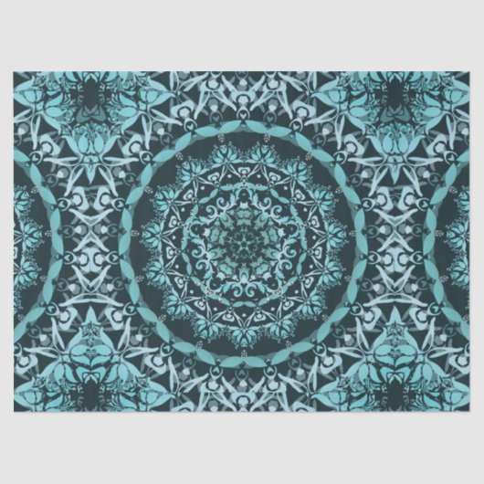 Papier Mousseline Turquoise Dark Green Damask Mandala (Recto)