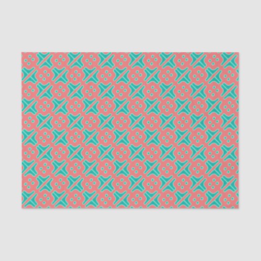Papier Mousseline Turquoise et corail Motif unique (Recto)