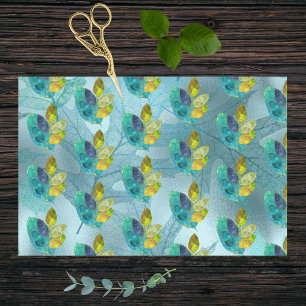 Papier Mousseline Turquoise et or brillant Faux Feuilles d'aquarelle