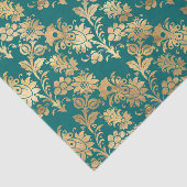 Papier Mousseline Turquoise et or Foil Floral Damask (Détail)