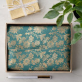 Papier Mousseline Turquoise et or Foil Floral Damask (Cadeau)