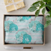 Papier Mousseline Turquoise Floral Series Design 3 Tissu Papier (Cadeau)