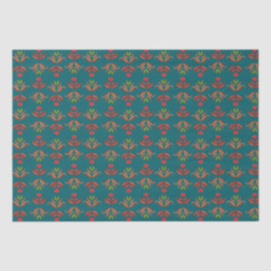 Papier Mousseline Turquoise Folk Art Floral Print Cosy Rustic Automn