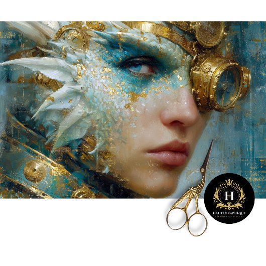 Papier Mousseline Turquoise Gold Dragon femme Steampunk Découpage Ar
