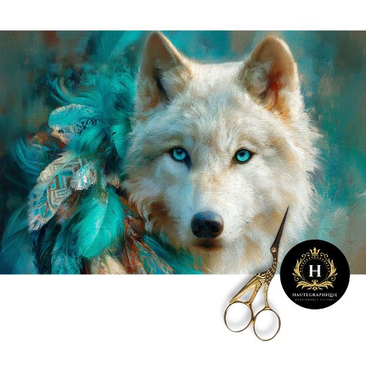 Papier Mousseline Turquoise Lodge Arctic Wolf Portrait