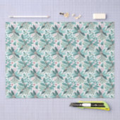 Papier Mousseline Turquoise Noël Holly Berries Motif#17 ID1009 (Artisanat)