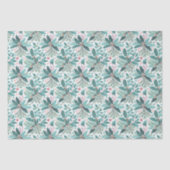 Papier Mousseline Turquoise Noël Holly Berries Motif#17 ID1009 (Recto)