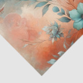 Papier Mousseline Turquoise, Orange, Motif de fleurs à la crème (Détail)