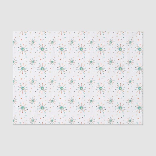 Papier Mousseline Turquoise Orange Starburst atomique mi-siècle Noël (Recto)