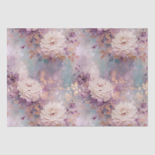 Papier Mousseline Turquoise Purple Or Blanc Floral (Recto)