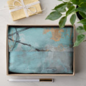 Papier Mousseline Turquoise rustique et or floral (Cadeau)