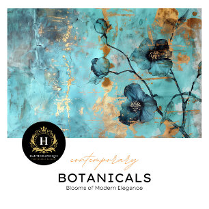 Papier Mousseline Turquoise rustique et or floral