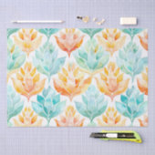 Papier Mousseline Turquoise Tangerine Abstrait Floral (Artisanat)