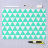 Papier Mousseline Turquoise triangles blanc motif (Artisanat)
