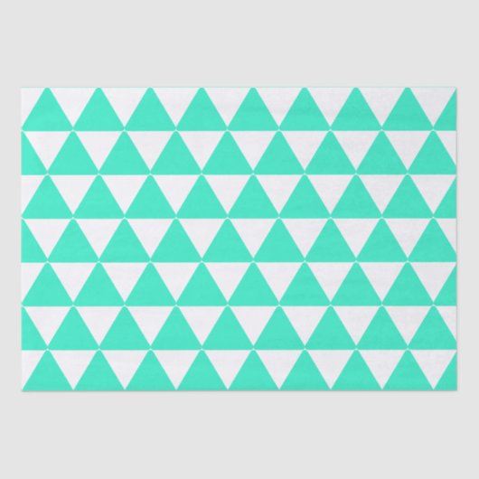 Papier Mousseline Turquoise triangles blanc motif (Recto)