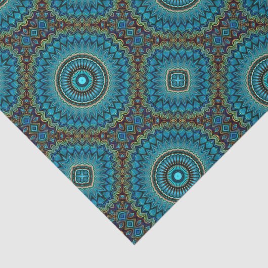 Papier Mousseline Turquoise Turquoise Vert Mandala Round Star Motif (Détail)