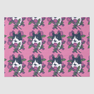 Papier Mousseline Tuxedo Cat Peony Floral Art Tuxie Cats