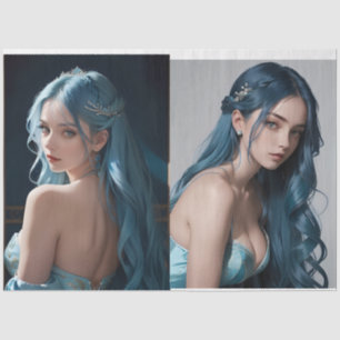 Papier Mousseline Twin Mermaid Icy Blue pair decoupage Paper