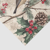 Papier Mousseline Two Birds on Branches with Holly Berries (Détail)