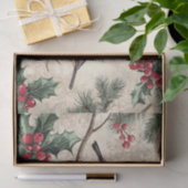 Papier Mousseline Two Birds on Branches with Holly Berries (Cadeau)