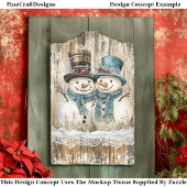 Papier Mousseline Two Cute Country Christmas Snowmen DY9L Decoupage