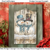 Papier Mousseline Two Cute Country Christmas Snowmen DY9R Decoupage