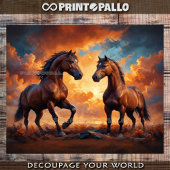 Papier Mousseline Two majestic horses in the light of the sunset.