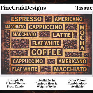Papier Mousseline Typographie du café Toile de jute rustique Découpa