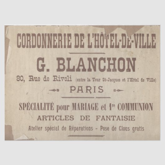 Papier Mousseline Typographie française déchiquetée Découpage Paris (Recto)