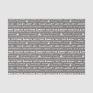 Papier Mousseline Typographie rétro de Noël gris et blanc
