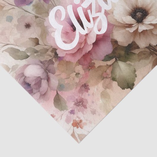 Papier Mousseline Typographie texte Feuilles automnales et fleurs aq (Détail)