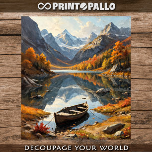 Papier Mousseline Un bateau à rames sur un lac de montagne en automn