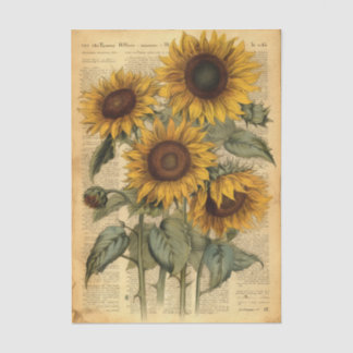 Papier Mousseline Un bouquet heureux de tournesols sur un vieux jour