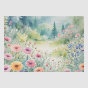 Papier Mousseline : Un champ de fleurs sauvages en aquarelle