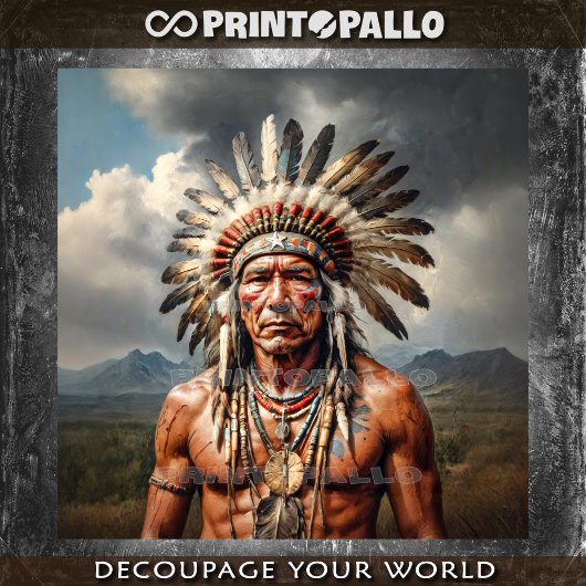 Papier Mousseline Un chef indien âgé avec une coiffure en plumes