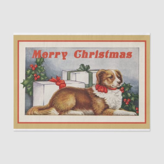 Papier Mousseline Un Chien Vintage Dit Joyeux Noël ! (Recto)