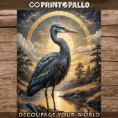 Papier Mousseline Un héron bleu dans un lac d'imaginaire doré