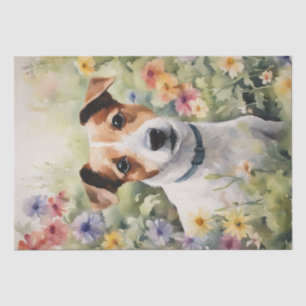 Papier Mousseline : Un Jack Russell dans le découpage des fleurs